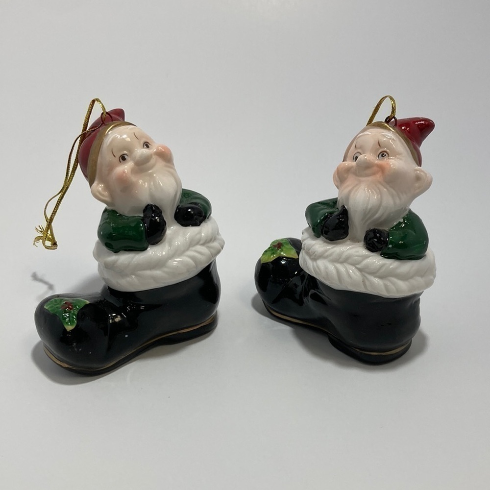 Elf Santa in a Boot Ceramic Ornament Vintage - Picture 2 of 8